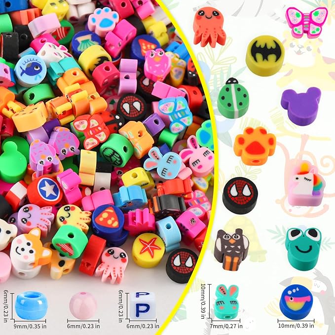 JMUQ Animal Beads Kit - 710 Pcs Cute Fun Heishi Polymer Clay Animal, Pony, Letter, Pearl Beads for Bracelet, Necklace, Earring Jewelry Making