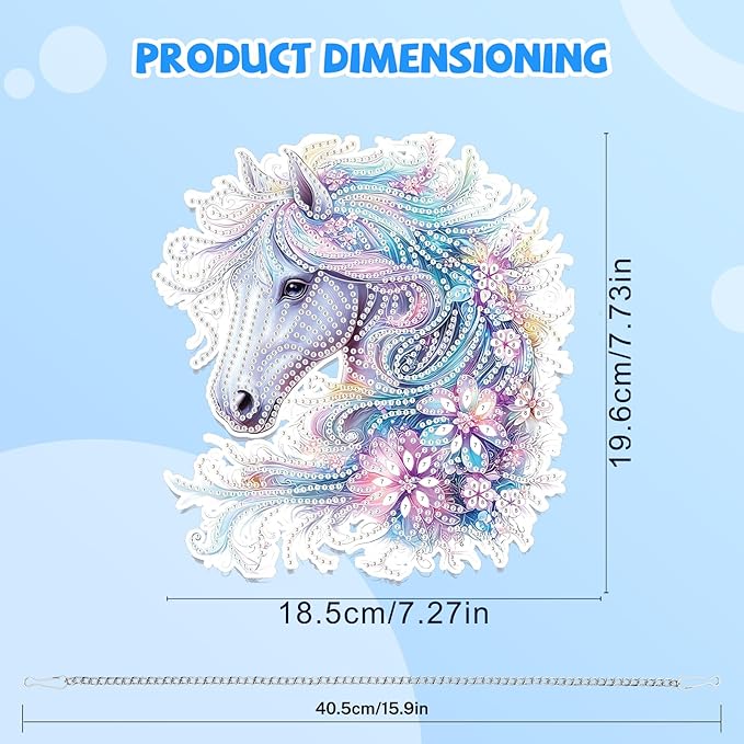 Bowetile Horse Diamond Art Hanging Kits for Adults, 5D Special Shape Diamond Painting Flowers Pendant Kits, Animal Gem Art Suncatchers Painting Window Ornament for Home Garden Wall Decor