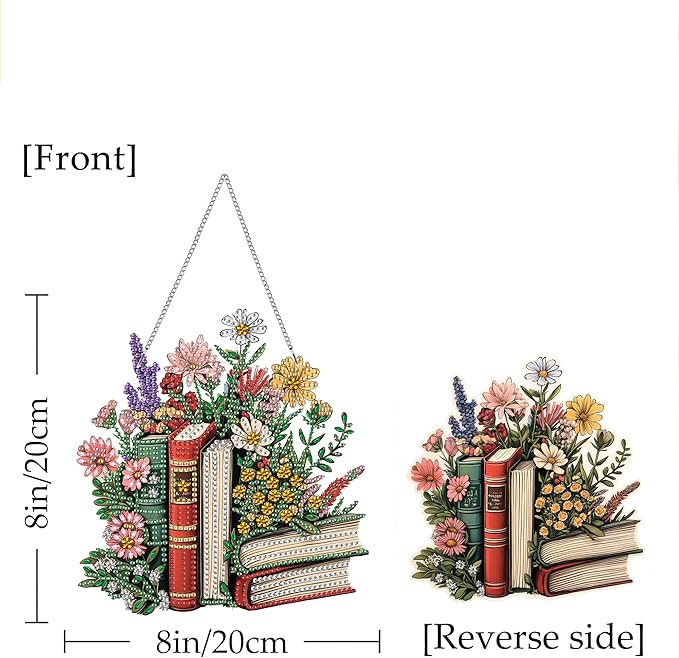 Kaliosy Sun Catcher Flowers Window Hanging - Outdoor Porch Decor, Books-Themed Diamond Art Ornament, Acrylic Board Diamond Painting for Wall Home Garden, Front Door Sign, Indoor Decor 8x8 inch