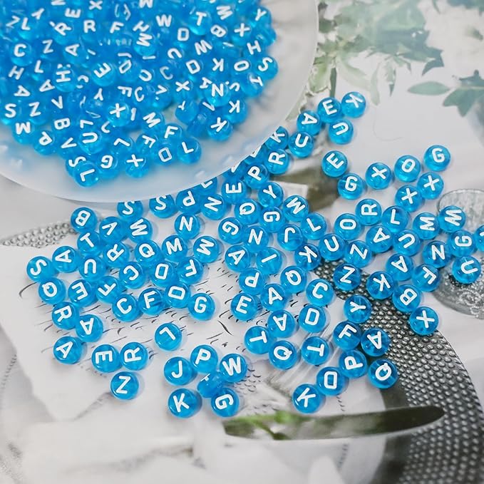 Amaney 1000pcs Blue Letter Beads 7x4mm for Jewelry Making Bracelet Hair Braids Crafts Christmas Decorations