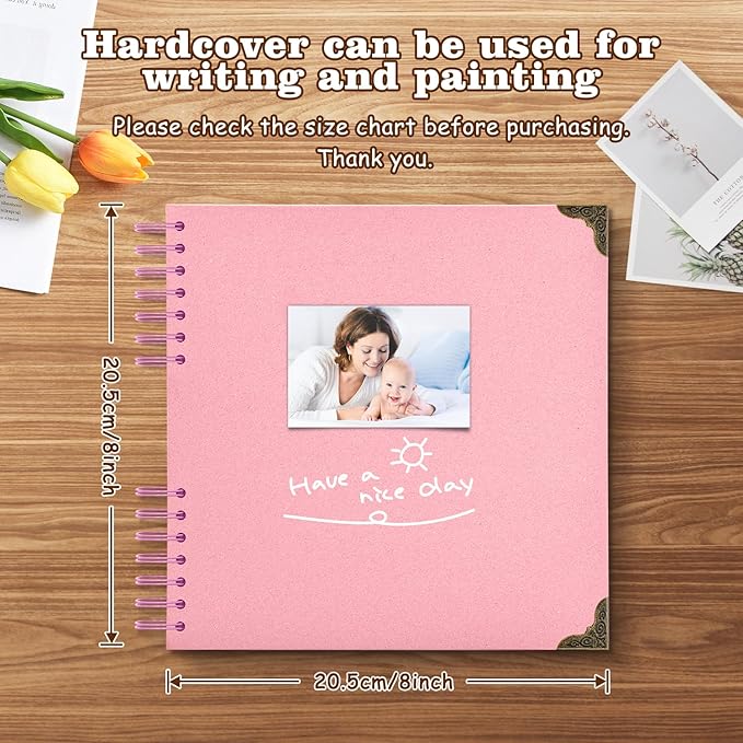 Scrapbook Album 8x8 Inch - 40 Pages Hardcover Kraft Paper Photo Album, Memory Book for Wedding, Anniversary, Family, Christmas, Baby Shower, Ideal for Preserving Precious Moments