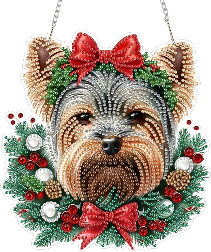 SENQAO Golden Retriever Diamond Art Hanging Kits for Adults Kids, Christmas Diamond Art Suncatchers, 5D Special Shape Diamond Painting Pendant Window Ornament Gifts for Home Garden Door Wall Decor