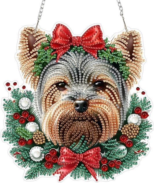 SENQAO Golden Retriever Diamond Art Hanging Kits for Adults Kids, Christmas Diamond Art Suncatchers, 5D Special Shape Diamond Painting Pendant Window Ornament Gifts for Home Garden Door Wall Decor