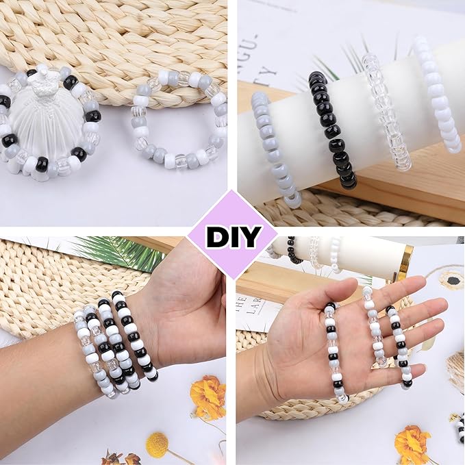 gmma black white pony beads for bracelet colourful plastic beads for jewelry making halloween beads for friendship bracelets 6x9mm gold beads for diy bracelet necklace party decoration supplies