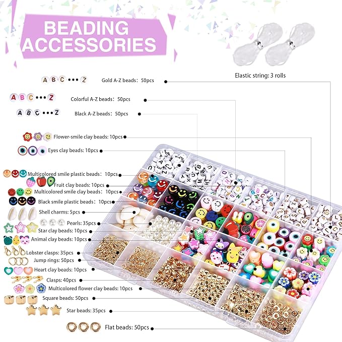 Greentime 4550 Pcs Clay Beads for Bracelet Making, 48 Colors Flat Round PolymerBeads Spacer Heishi Beads with Letter Beads and Various Pendant Charms Kits for DIY Crafts