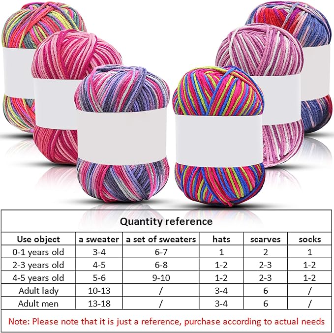 6 Pieces 50 g Crochet Yarn Multi-Colored Acrylic Knitting Hand Knitting Weaving Yarn Crochet Thread(4-Ply,Blue Red, Purple Pink, Colors, Peach, Dark Pink, Colorful Red)