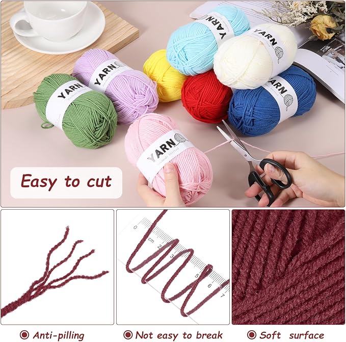 6Pcs Wine Red Acrylic Yarn 790 Yard 4 Ply Soft Crochet Yarns Sport Weight Yarn,[for DIY Crocheting Knitting Craft Blankets Hats]-300g