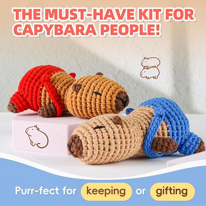 LUDOTEK Crochet Kit for Beginners, Crochet Animal Kits,Crocheting Kit for Starters with Step-by-Step Video Tutorials, Beginner Crochet Kits for Adults(2 Pack Capybara)