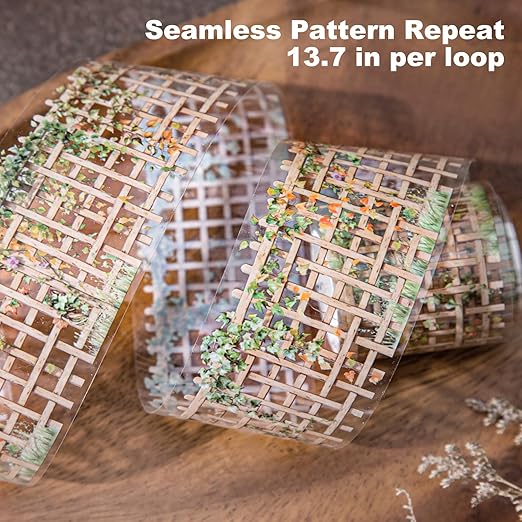 Floral Trellis PET Tape Set - 6 Rolls of Seamless Vintage Balcony & Vine Designs with 1 Metal Clip, Self-Adhesive Waterproof Decorative Tapes for Scrapbook Journal and DIY Décor