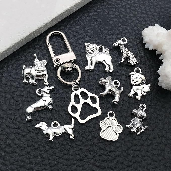 100pcs Craft Supplies Pet Dog Animals Charms Pendants for Crafting Jewelry Findings Making Accessory for DIY Necklace Bracelet (Bright Silver sn861)