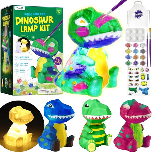 laoese paint your own dinosaur lamp kit, art supplies kids paint set, arts and crafts for kids ages 8-12, dinosaur toys girls boys halloween birthday christmas gifts ages 3 4 5 6 7 8 9 10 11 12+
