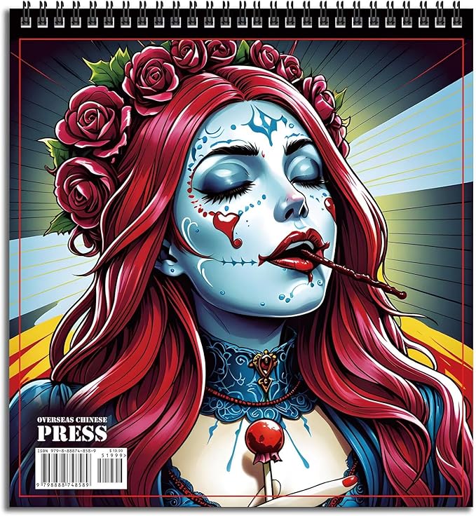 FUN LAVIE Sugar Skull Coloring Book for Adults – Elegant Floral Sugar Skull Lady Designs for Women Mindfulness, Stress Relief & Relaxation, Spiral Bound, Perfect Day of the Dead Art Gift