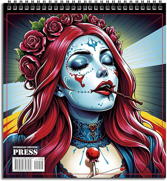 FUN LAVIE Sugar Skull Coloring Book for Adults – Elegant Floral Sugar Skull Lady Designs for Women Mindfulness, Stress Relief & Relaxation, Spiral Bound, Perfect Day of the Dead Art Gift