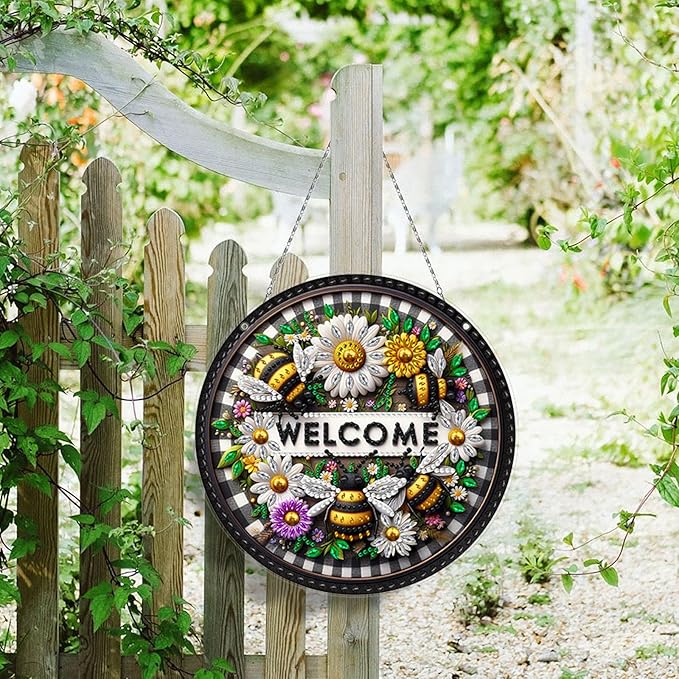 Generic DIY Hanging Diamond Pendant Special Shaped Crystal Diamond Art Painting Ornament Single Sided for Window Home Garden Wall Door Decor-Bee Daisy