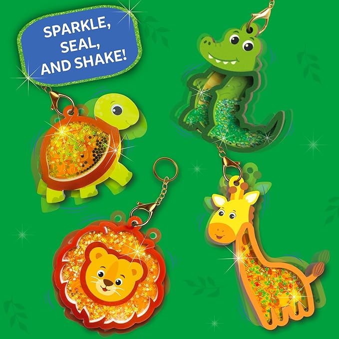 Skillmatics Art & Craft Activity - Shake-its Animals, DIY Glitter Craft Kit with Keychains, Fun & Creative Travel Toys, Party Favors & Birthday Gifts for Girls & Boys Ages 4, 5, 6, 7, 8, 9
