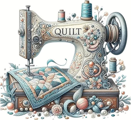 sewing machine stamped cross stitch kits - vintage sewing machine counted cross stitch kits for adults, needlepoint cross-stitch patterns dimensions needlecrafts embroidery kits 13.7x13.7 inches