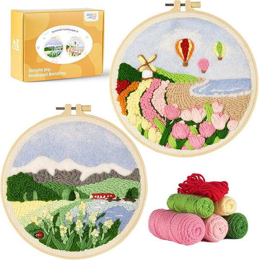 Punch Needle Kits Adults Beginner,Embroidery kit for Beginners,Punch Needle kit for Beginners, Includes All Tools and Materials,Easy to Follow Instructions and Videos(Summer Landscapes)