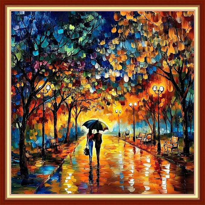 Redxing Stamped Cross Stitch Kits Embroidery kit for Beginners Adults Full Range of Embroidery Patterns Starter Kits DIY Printed Cross Stitch Kits Needlepoint Kits 11CT-Strolling Nights 18x18 inch