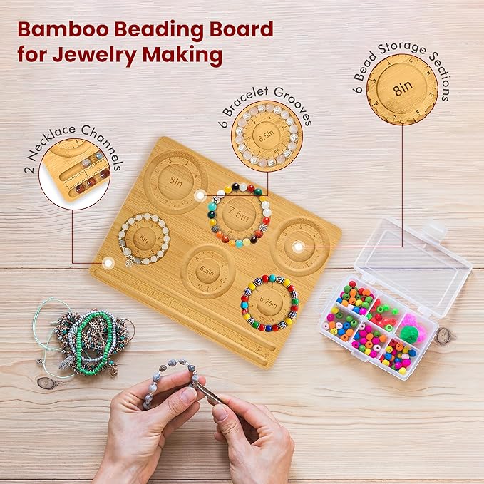 OCTAZI Bamboo Bead Board for Jewelry Making – Natural Bamboo Bracelet & Necklace Design Organizer with Grooved Sizes (Bracelet A)