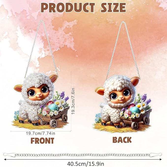 DOMROM Sheep Diamond Art Hanging Kits for Adults, Easter Special Shaped Crystal Diamond Painting Sheep Pendant, DIY Diamond Art Suncatchers Animal for Home Garden Wall Decor Gift