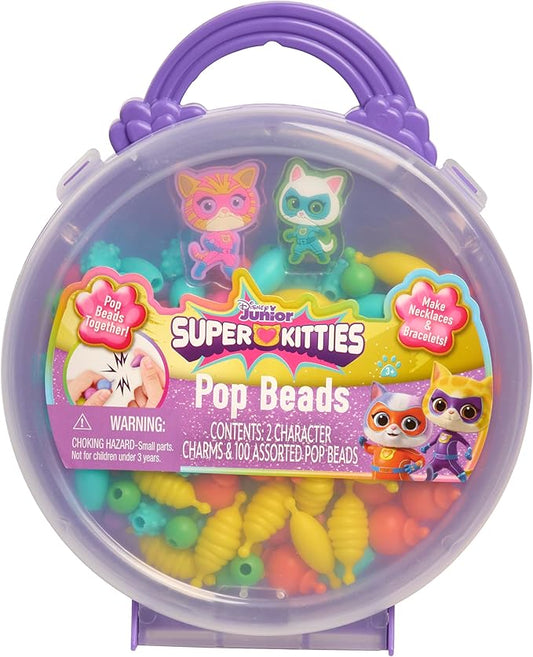 Disney Junior SuperKitties Pop Beads Jewelry Kit – 100 Pop Beads & 2 Character Charms, Easy Snap-On Necklace & Bracelet Craft Set for Kids Ages 3+