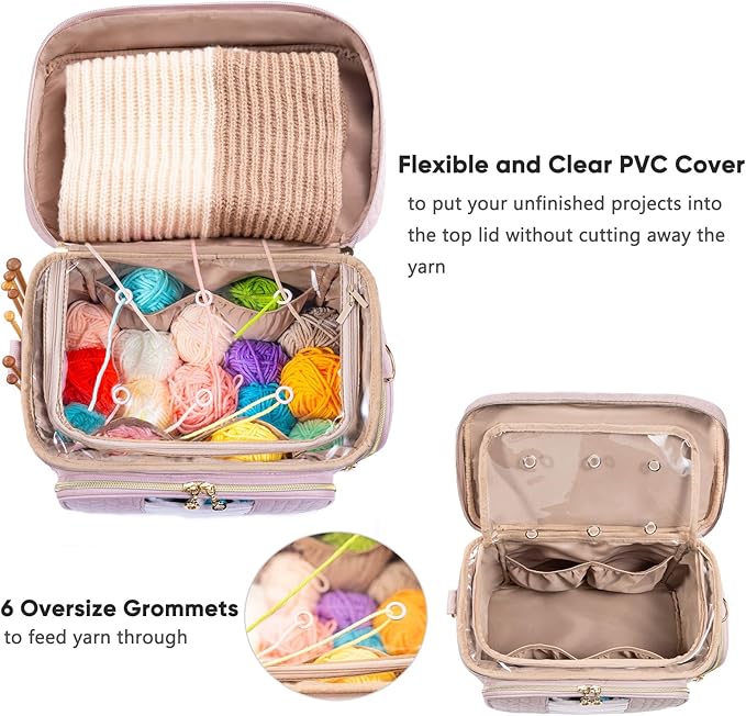Crochet Bag Organizer - Yarn Bags for Crocheting - Crochet Storage Bag with Pockets for Crochet Hooks, Crochet Accessories - Yarn Organizers - Yarn Holders for Crocheting - Knitting Bags