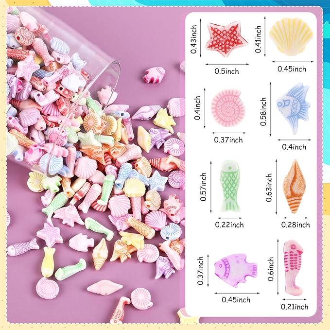 Augshy 700pcs Cute Acrylic Mini Shell Fish Starfish Beads for Party Decoration Making DIY Craft Accessories