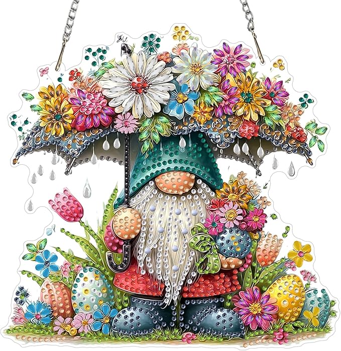 MXJSUA Diamond Art Hanging Kits for Adults Beginners, DIY Acrylic 5D Special Shaped Crystal Diamond Gem Art Painting Hanging Ornament for Home Wall Decor and Gift (Easter Gnome)