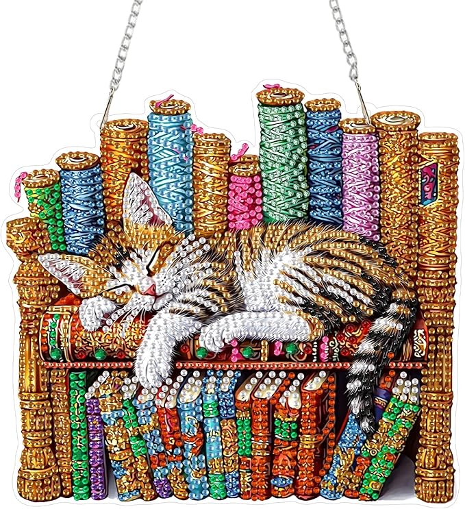 SENQAO Hanging Diamond Art Painting Pendant Kits, 5D Cat Diamond Art Kits for Adults, DIY Book Diamond Painting Kits Special Crystal Gem Art for Home Decor
