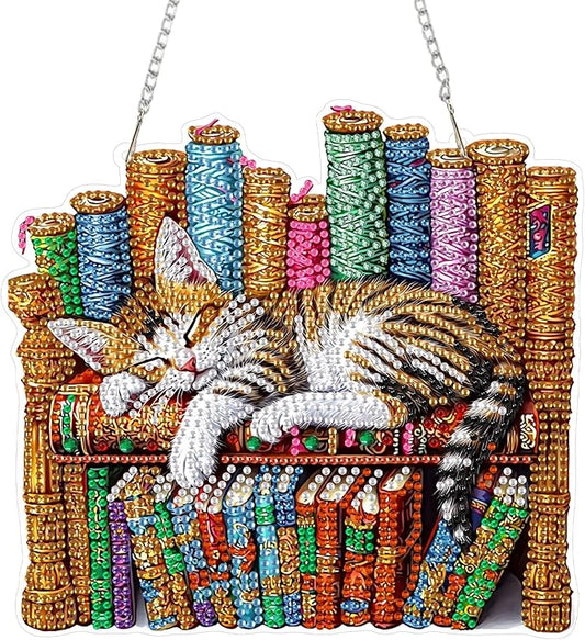 SENQAO Hanging Diamond Art Painting Pendant Kits, 5D Cat Diamond Art Kits for Adults, DIY Book Diamond Painting Kits Special Crystal Gem Art for Home Decor