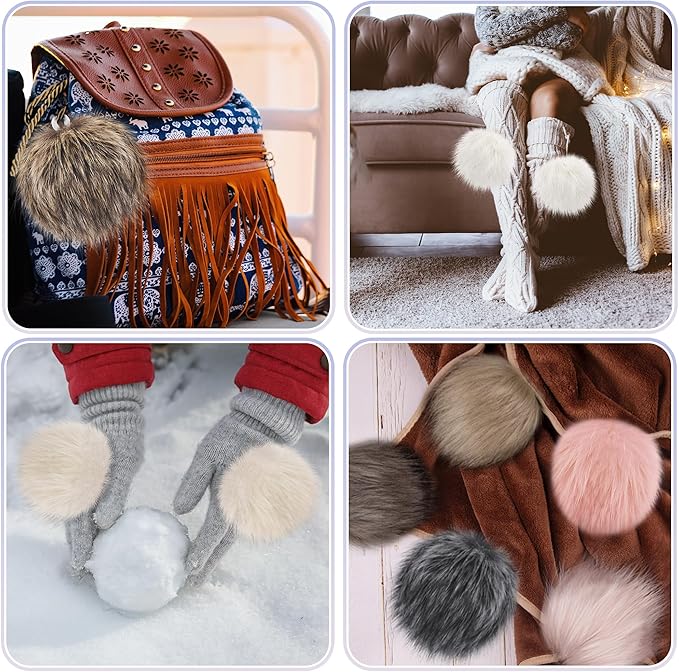 SIQUK 18 Pieces Pom Pom for Hats 6 Inch Large Faux Fur Pom Pom Balls with Elastic Loop for Hats Bags Scarves Gloves Keychains Knitting Crafts