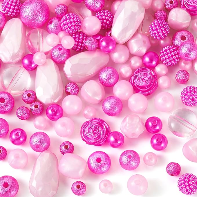 FASHEWELRY 1 Bag Rose Red Acrylic Beads Assorted Cute Round Beads Bulk Kawaii Aesthetic Beads Rose Flower Beads for Bracelets Necklace Key Chains Jewelry Making