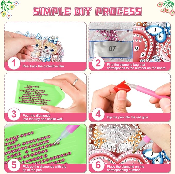 KEYIFA Cats Diamond Painting Kit, DIY Rose Diamond Art for Adults, Diamonds Pendant Special Shaped Rhinestone Window Hanging Ornaments Home Garden Wall Door Decoration, 20cm Width