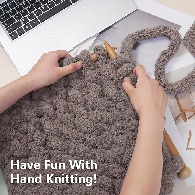 Chunky Yarn for Hand Knitting - #10 Chunky Chenille Yarn, Jumbo Big Thick Chunky Yarns for Crocheting, Super Bulky Chunky Knit Blanket Yarns, 8 Skein (25 yds 8 oz Each Skein), Sand