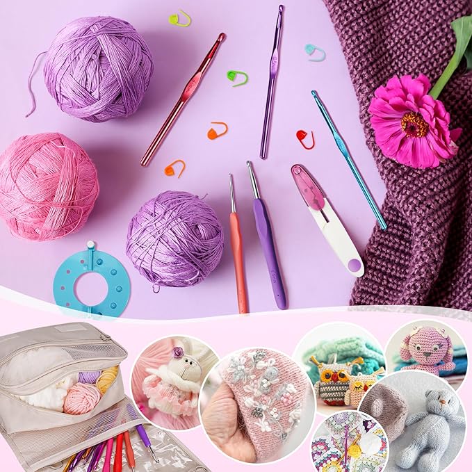 RealPlus 108PCS Crochet Kit for Beginners, 14 Sizes Crochet Hooks, Crochet Hook Set with Ergonomic Soft Handle, Gift for Women, Crochet Tool with Storage Bag