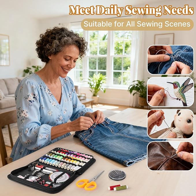 Coquimbo Sewing Kit Travel for Adults, 160 Pieces Sewing Supplies with Scissors, Thread, Needles, Christmas Mothers Day Gifts for Mom Grandma Women
