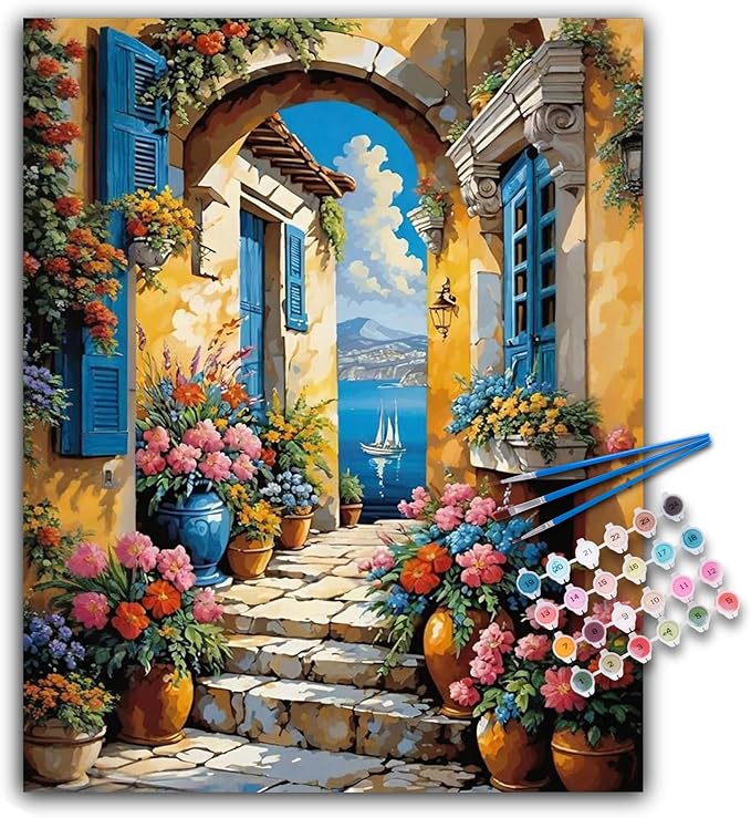 Paint by Numbers Kit for Adults - Seaside Acrylic Adult Paint by Number Kits on Canvas for Beginner, Seascape Landscapes DIY Oil Painting by Numbers for Adults Kit, Perfect for Home Decor Gift 16"x20"