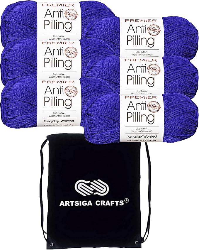 Premier Yarns Everyday Anti-Pilling Solid Royal Blue DN100-9 (6-Skeins - Same Dye Lot) #4 Worsted Weight Acrylic Yarn for Crocheting and Knitting with Project Bag