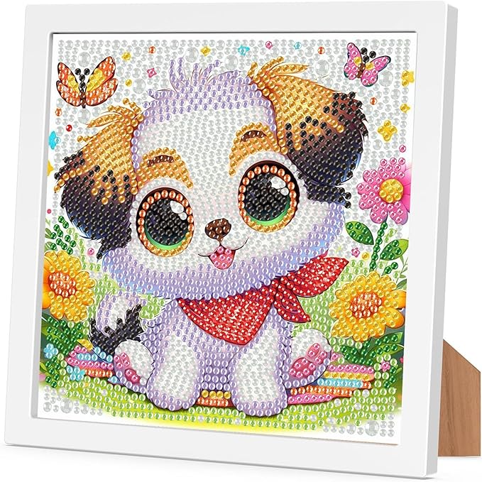 Dog Diamond Art Painting Kits for Kids with Frame, Animal Diamond Art for Kids Ages 4-8-12 with Frame, Easy Small Cute Gem Painting Kit for Gift Home Wall Decoration (7x7 inch)