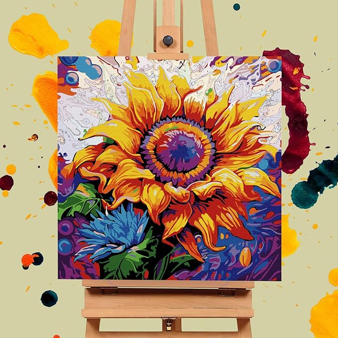 Framed Paint by Numbers Kit for Adults Beginners & Kids Ages 8-12, Sunflower Acrylic Easy Paint by Number with Frame, Watercolor Paint by Number Kits on Canvas Framed (10 * 10 Inch, without Easel)