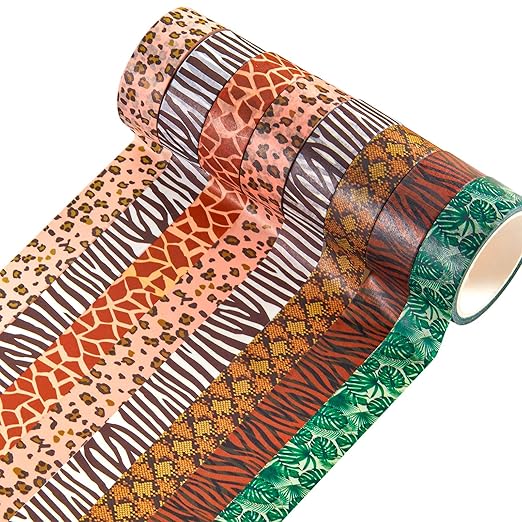 Lewtemi 12 Rolls Wild Animal Print Washi Tape Giraffe Leopard Masking Washi Stickers Adhesive Wrapping Tape Decorative for DIY Art Scrapbooking Craft Planner, 16.4 Ft(15mm)