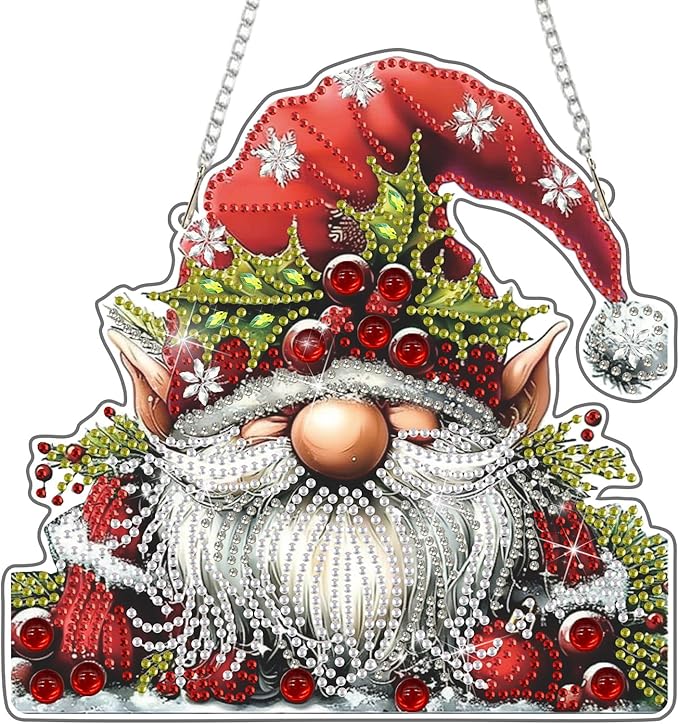 DOMROM Gnome Diamond Art Hanging Kits for Adults Beginners, Christmas Special Shaped Crystal Diamond Painting Gnome Pendant, DIY Diamond Art Suncatchers for Home Garden Wall Decor Gift