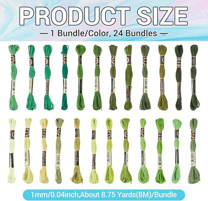 FASHEWELRY 210 Yards Embroidery Thread Bulk Green Handmade 6-Ply Polyester Embroidery Floss 1mm Crewel Cross Stitch Threads for Jewelry Making Sewing Holiday Decorations Crafts DIY Projects