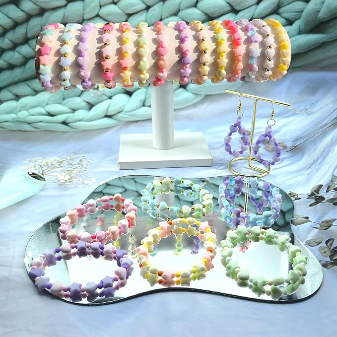 1000Pcs Matte Acrylic Star Beads Hart Beads for Jewelry Making, Macaron Colors Frosted Pastel Bead Colorful Assorted Cute Aesthetic Kawaii Bead for Bracelet DIY Craft Earring Phone Charm