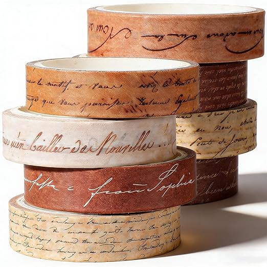 8 Rolls Arts Adhesive Tapes,Washi Tape Charming Vintage Washi Tape Set Thin Retro Decorative Masking Tapes for Journals Scrapbooking DIY Crafts Planners Gift Wrapping