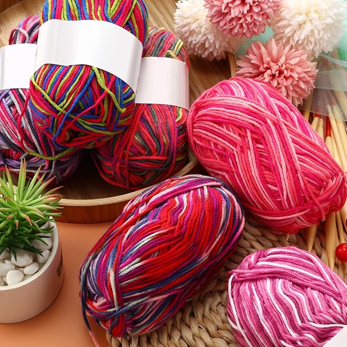 6 Pieces 50 g Crochet Yarn Multi-Colored Acrylic Knitting Hand Knitting Weaving Yarn Crochet Thread(4-Ply,Blue Red, Purple Pink, Colors, Peach, Dark Pink, Colorful Red)