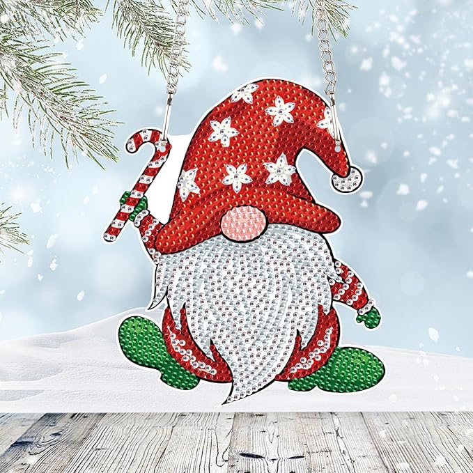 AiYuanzsh DIY 5D Christmas Diamond Art Hanging Sign, Gnome Rhinestone Pendant Kit for Holiday Wall Door Window Decor, Diamond Painting Ornament for Seasonal Home Decoration