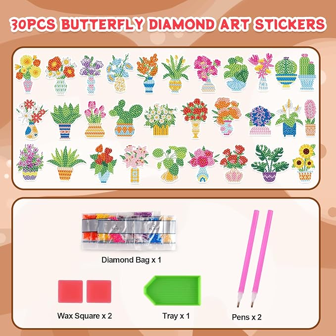 Labeol Diamond Art Kits for Kids Boys and Girls Ages 6-8-10-12 Easy to DIY Creative Diamond Art Sticker Craft by Numbers Kits for Kids and Adult Beginners (Potted Plant)