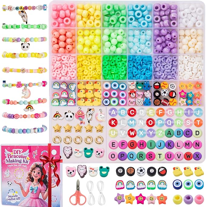 Taybonds Beaded Bracelet Assembly Set, 1400+ Pcs Polymer Clay & Letter Beads with Pearl and Spacer Beads, Aesthetic Jewelry Components for Adult Personal Style