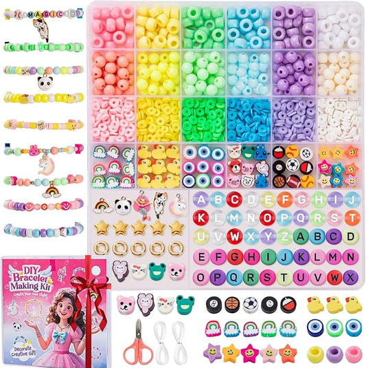 Taybonds Beaded Bracelet Assembly Set, 1400+ Pcs Polymer Clay & Letter Beads with Pearl and Spacer Beads, Aesthetic Jewelry Components for Adult Personal Style